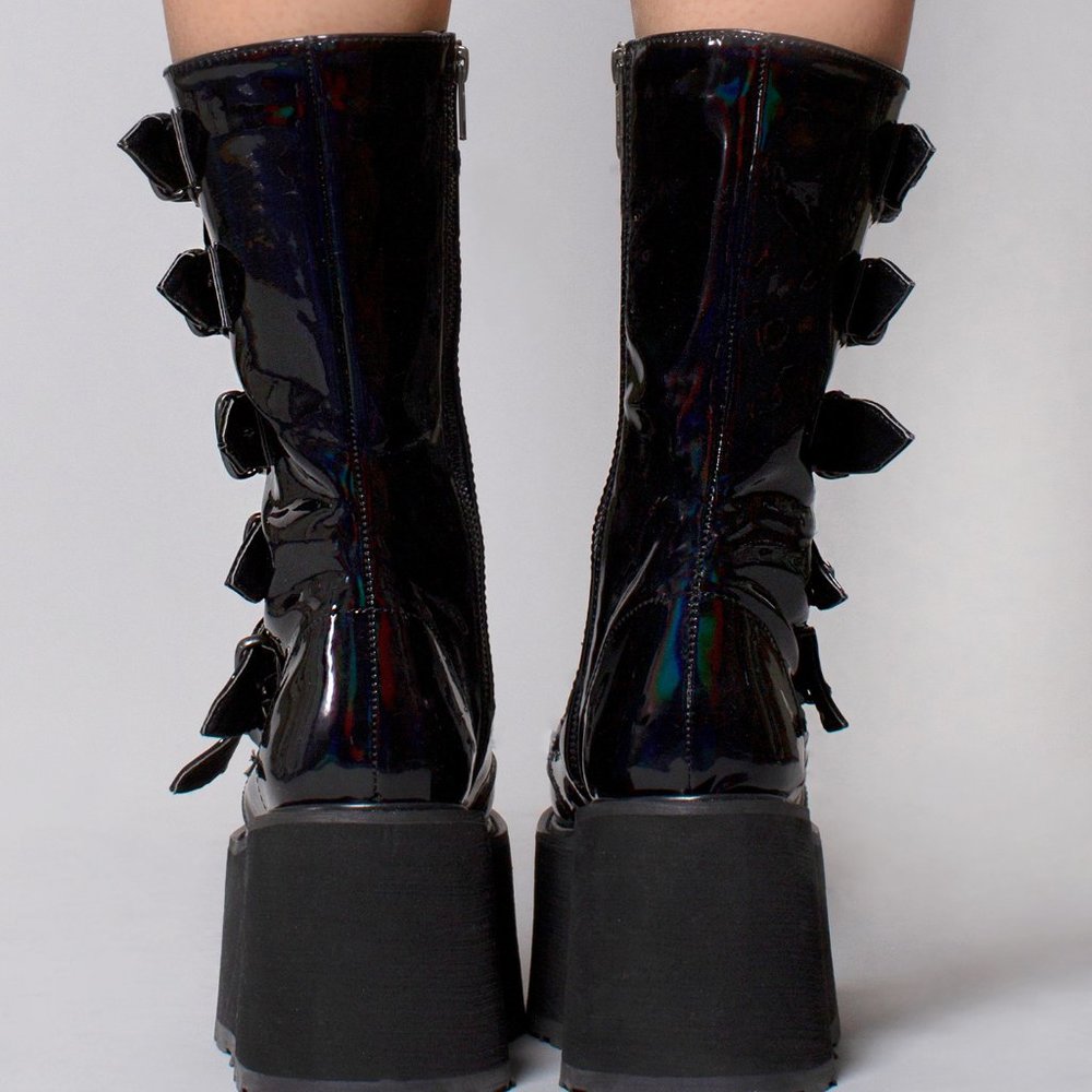 NEW Demonia Damned 225 Platform Boots - Holographic Black - Picture 3 of 3